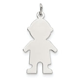 Sterling Silver Rhod-plated Eng. Boy Polished Front/Satin Back Disc Charm